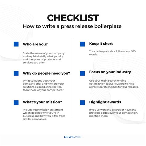 write  press release boilerplate template included