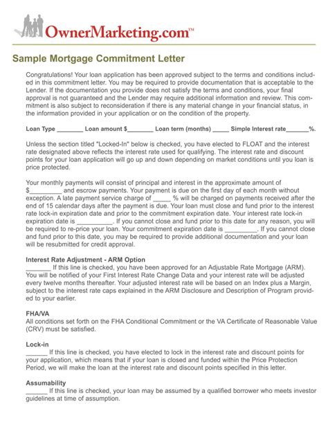 sample mortgage commitment letter template fill  printable