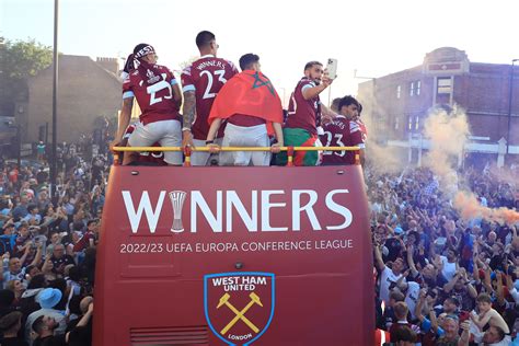 west ham fans  streets  toast europa conference league champions