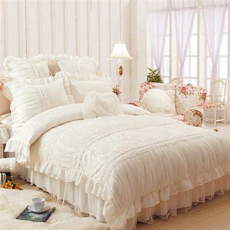 Lace Ruffles Princess Bedding Set Luxury 4pcs Beige
