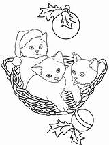 Christmas Coloring Kittens Pages Animals Tree sketch template