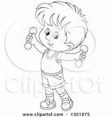 Boy Cartoon Clipart Outline Working Dumbbells Illustration Royalty Bannykh Alex Lineart Vector sketch template