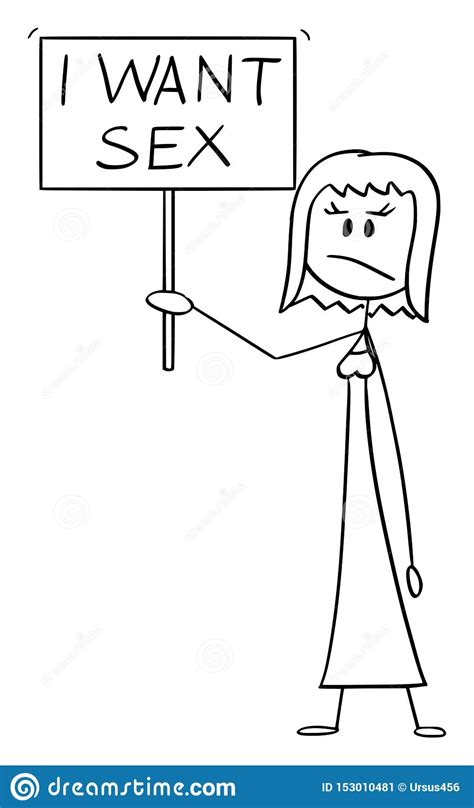 vector cartoon of frustrated woman holding i want sex sign stock vector