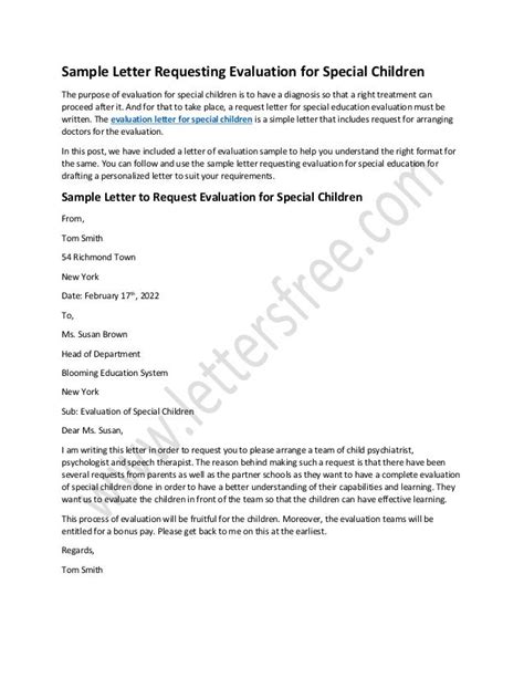 sample letter requesting evaluation  special children