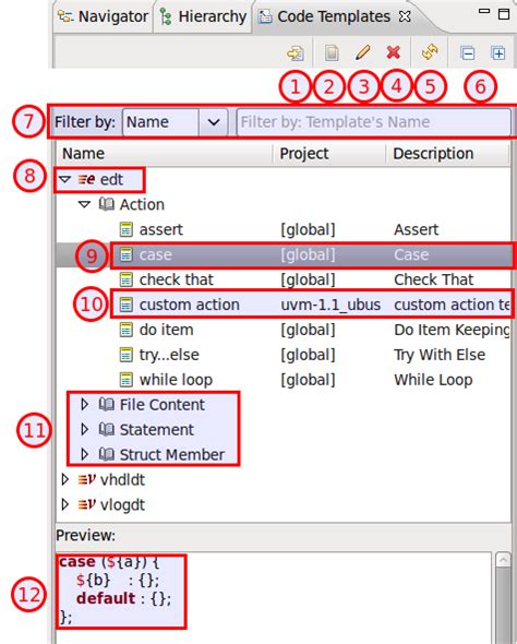 code templates view