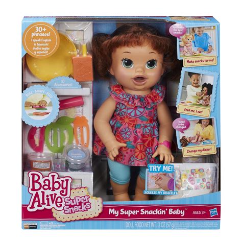 baby alive doll baby alive super snacks snackin sara brunette moving mouth speaks english