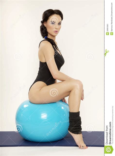woman with fitness ball stock image image of exercise