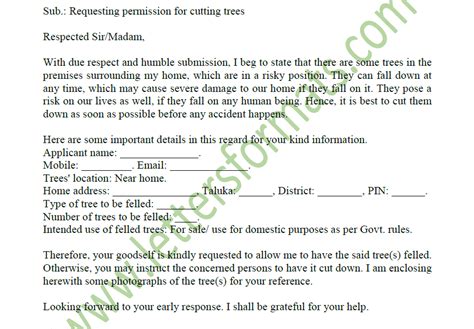 request letter  cut trees