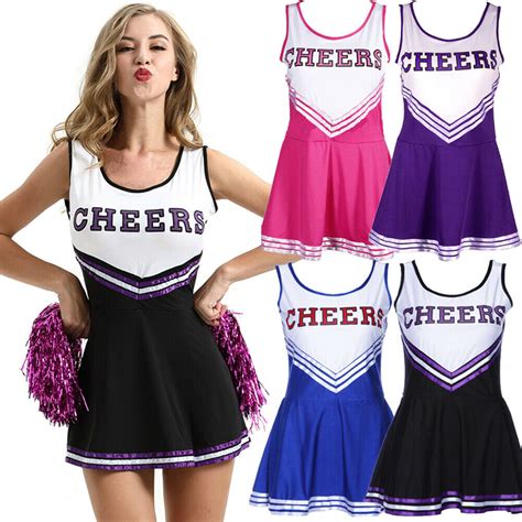 New Ladies Cheerleader Costume School Girl Outfits Fancy Dress Cheer