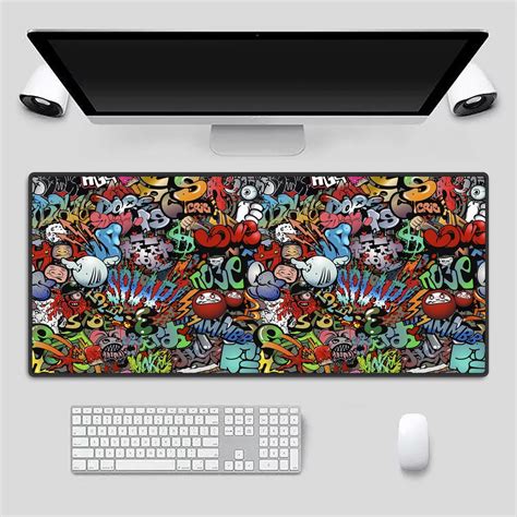 mouse pad grande  couro gamer desk pad grafiti rua arte escorrega  preco