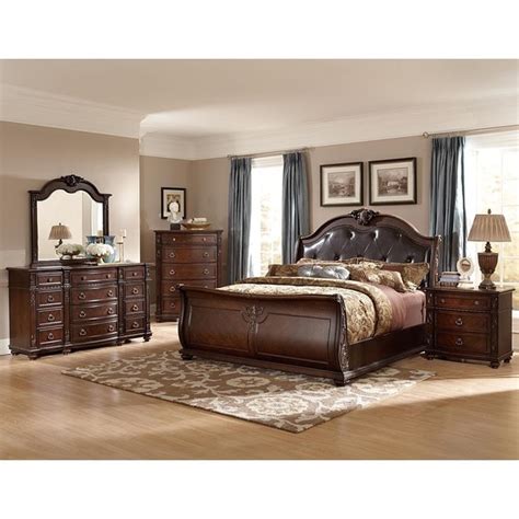 oakmont manor black leather tufted 5 piece marble top bedroom set