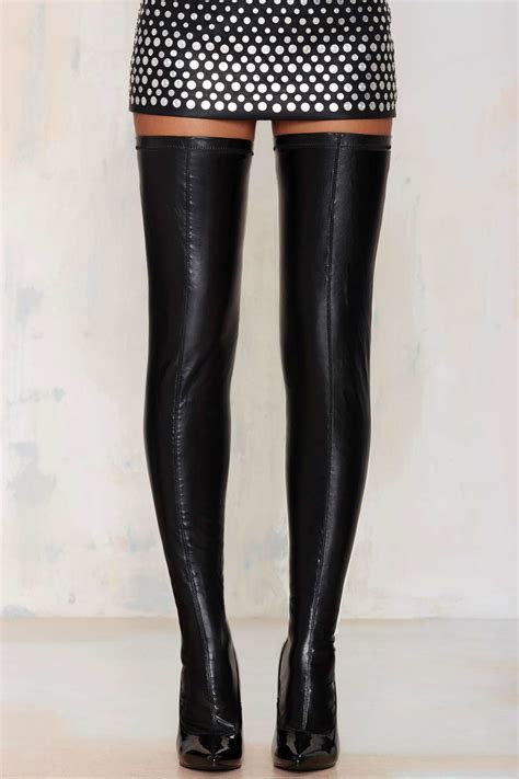 lyst nasty gal closer thigh high stiletto boot black in black
