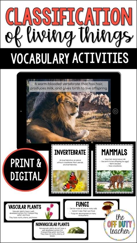 Classification Of Living Things Vocabulary Activities Print And Digital