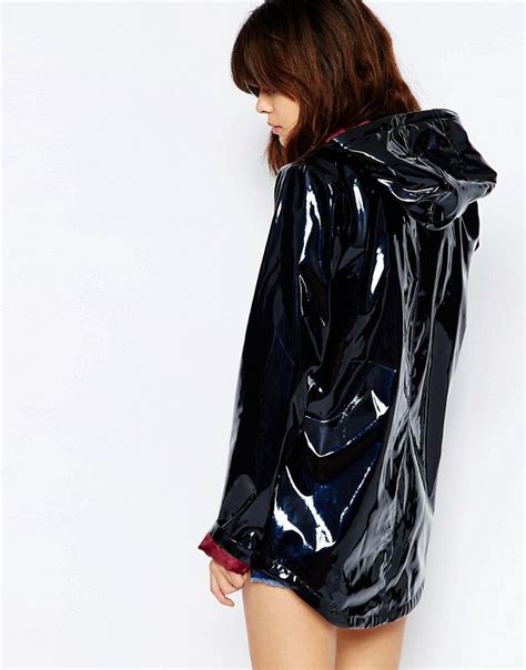 image   asos high shine rain trench navy raincoat vinyl raincoat raincoat jacket hooded
