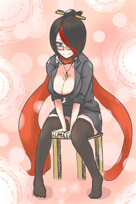 safebooru 1girl alternate costume black hair blue eyes blush breasts cleavage female fiora