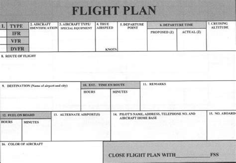 flight plan form  worksheet