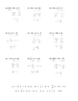 solving  step equations  joke worksheet  answer key  plant