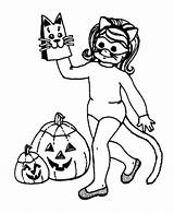 Halloween Coloring Pages Costume Cat Girl Printable Colouring Kids Cartoon Drawings Costumes Girls Cliparts Sheets Wild Pumpkin Cats Clipart Print sketch template