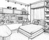 Drawing Bedroom Perspective Sketches Bed Interior Drawings Room Sketch Point Line Simple Cartoon House Paintingvalley Draw Living Rooms Layout Window sketch template