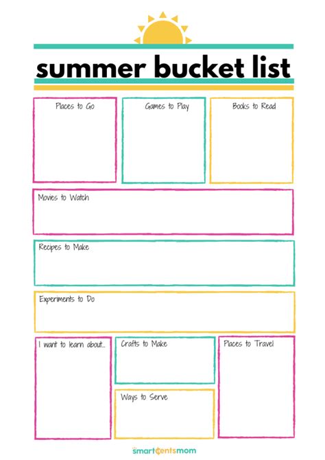 template summer bucket list summer goals list summer schedule