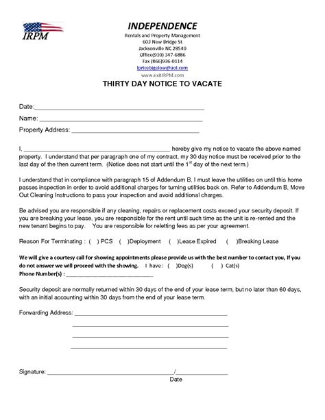 notice  vacate letter  tenant template collection letter template