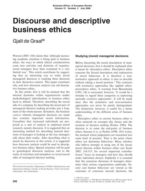 discourse  descriptive business ethics