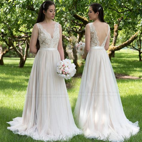 Simple V Back Lace Wedding Dress · Sancta Sophia · Online