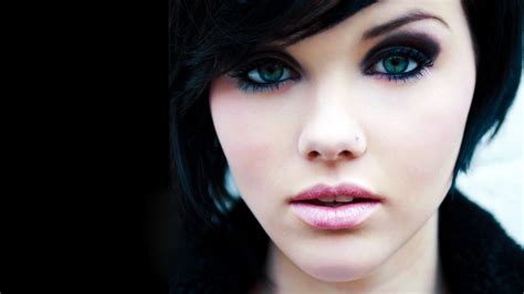 Wallpaper Face Women Model Brunette Blue Black Hair Nose Skin