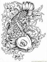 Coloring Pages Printable Adult Tattoo Japanese Koi Fish Japan Book Concept Countries Stencil Pattern Colouring Adults sketch template
