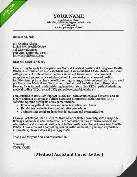 medical assistant cover letter resume genius