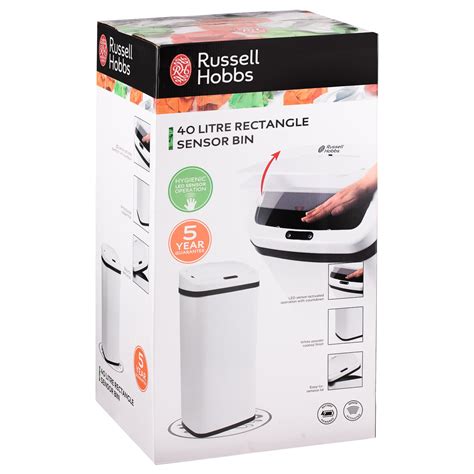 russell hobbs white sensor bin  bins kitchenware bm stores