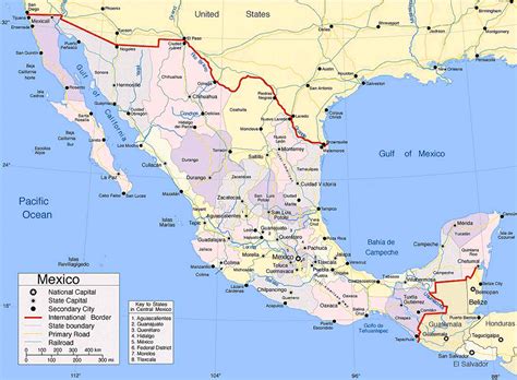 large size map  mexico showing  cities travel   world vacation reviews