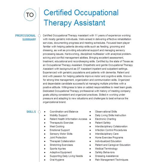 Certified Occupational Therapy Assistant Resume Objective