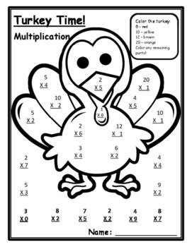 thanksgiving color  number thanksgiving math multiplication turkey