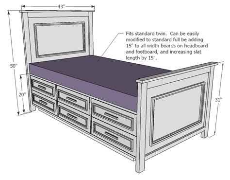 woodworking plans twin bed frame  drawers plans  plans