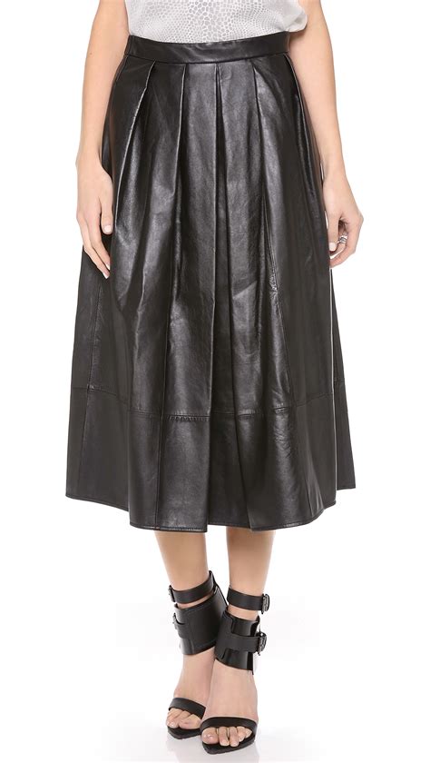 lyst tibi full leather skirt in black