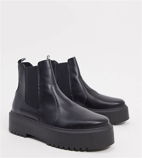 asos design wide fit aberdeen chunky chelsea boots  black modesens