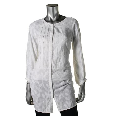 Vix Paula Hermanny 8428 Womens White Cotton Pleated Tunic Top Shirt S Bhfo