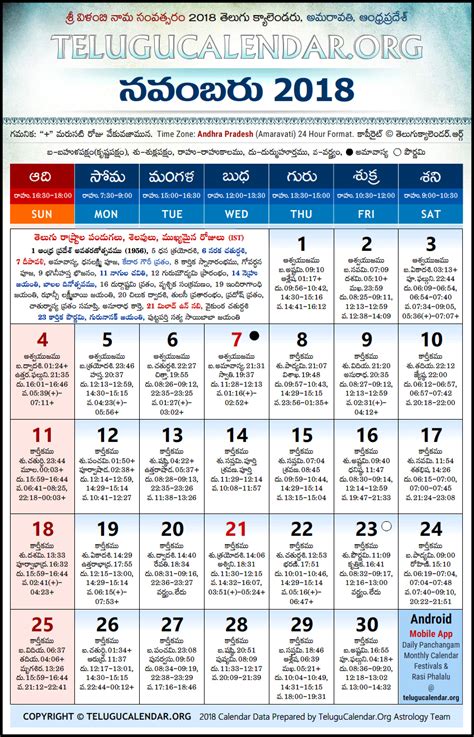 andhra pradesh telugu calendars 2018 november