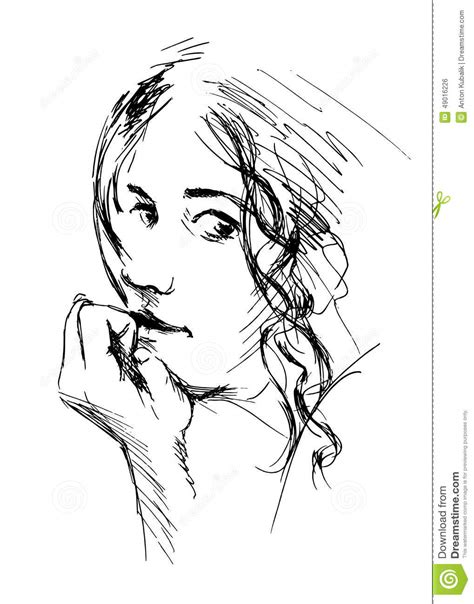 hand drawing a woman s head stock vector illustration of looking