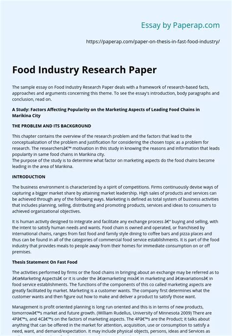 food industry research paper essay