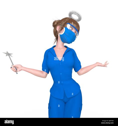 Nurse Girl Is An Angel Or A Fairy Godmother In Action 3d Illustration