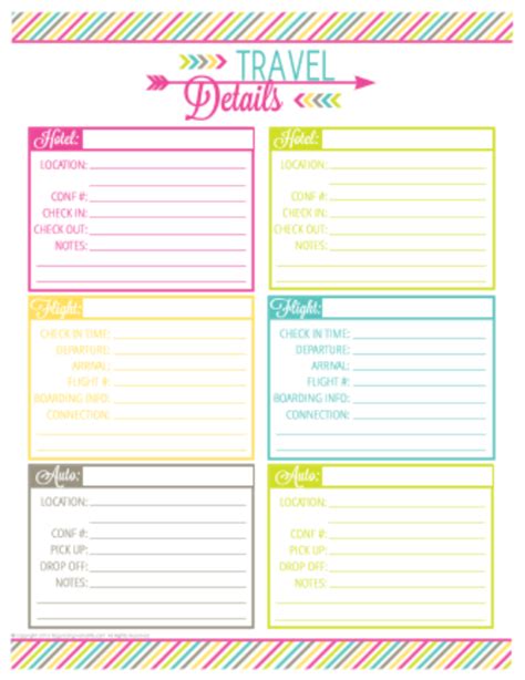 printable vacation planner planner template