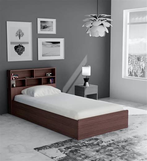 buy takeo single bed  walnut finish mintwud  pepperfry  modern single beds beds