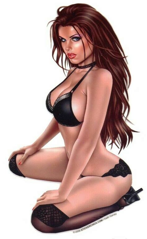 Sexy Brunette In Lingerie Pinup Girl Sticker Decal Hot Art By Keith