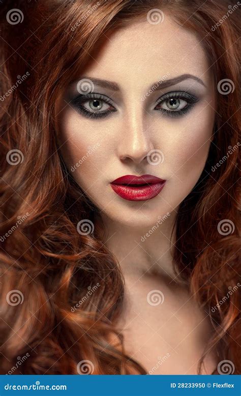 beautiful woman  posh red hair stock photo image