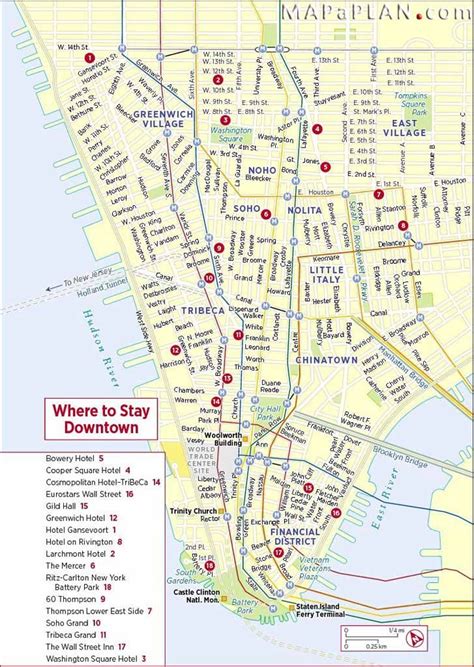 downtown manhattan hotels  york top tourist attractions map map