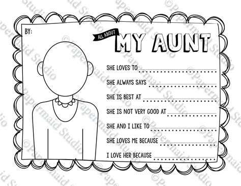printable aunt portrait coloring sheet  questionnaire gift etsy