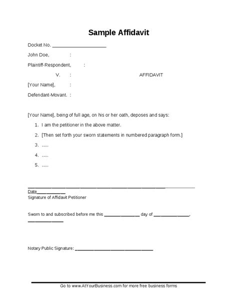 affidavit form examples   examples