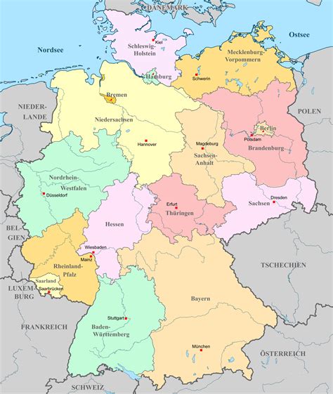 deutschland karte mit bundeslaendern landeshauptstaedten